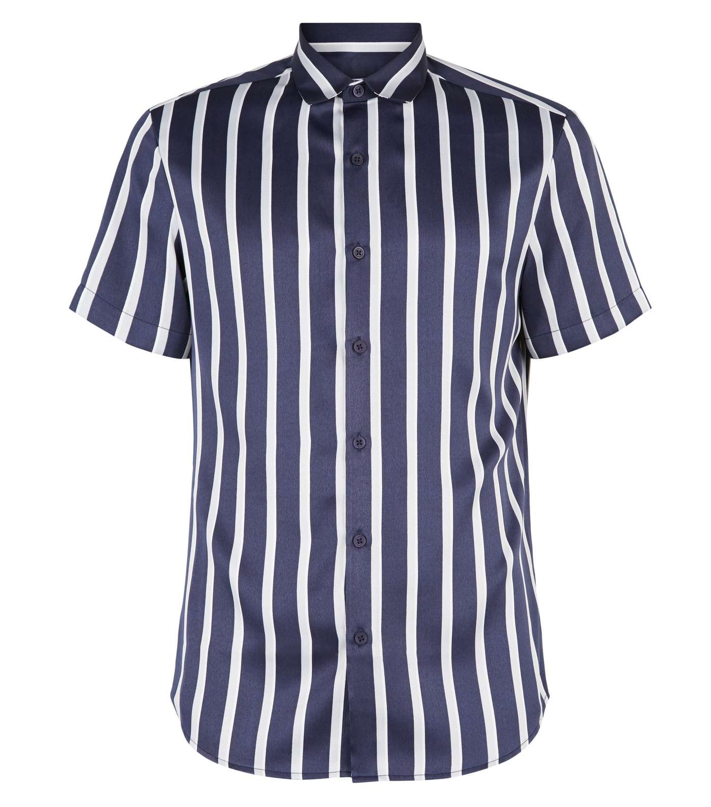 Navy Stripe Satin Short Sleeve Shirt Image 4