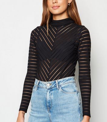 black mesh turtleneck bodysuit