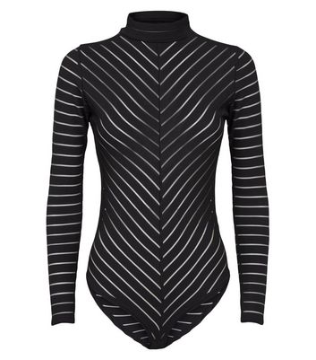 black and white striped turtleneck bodysuit