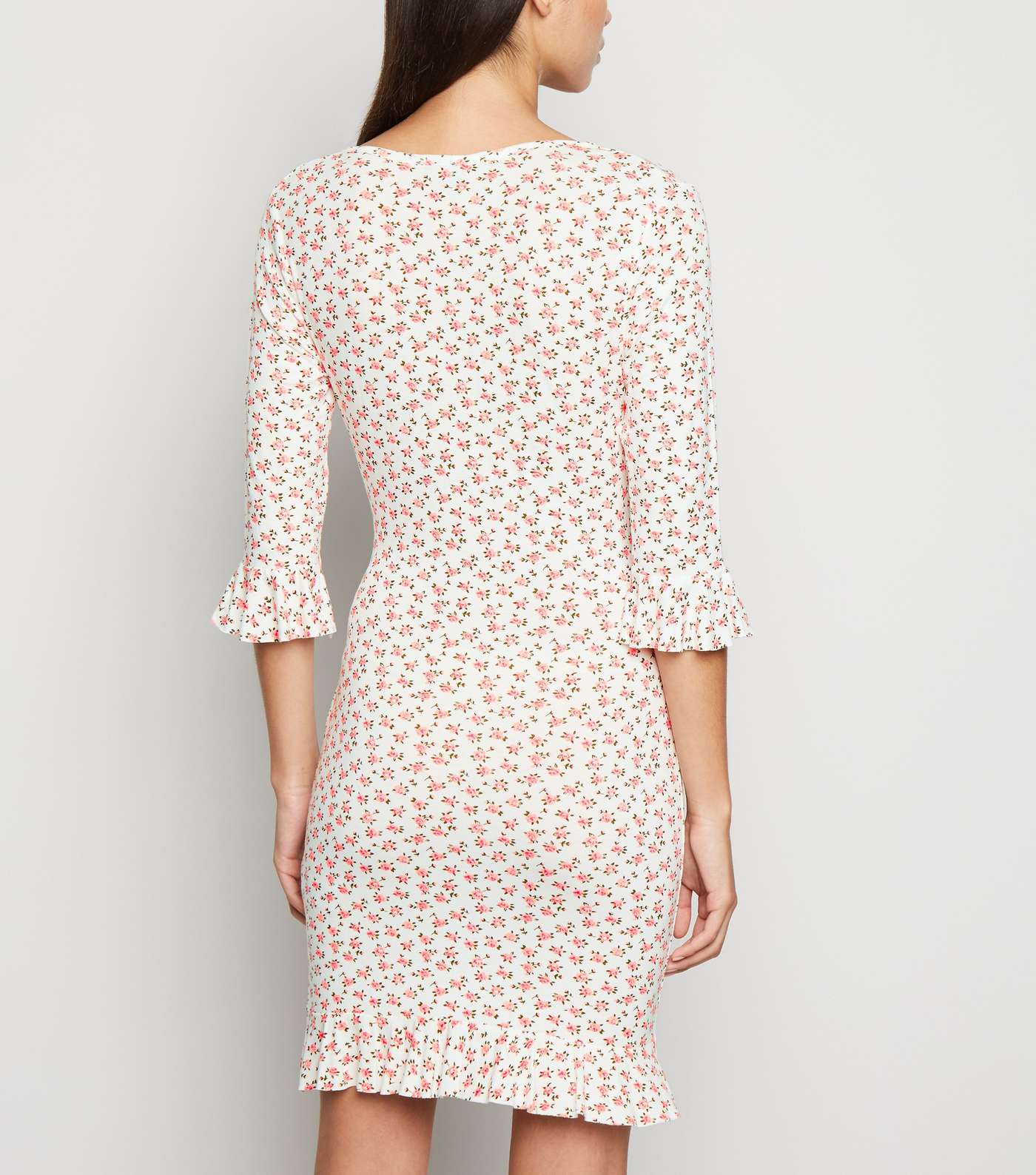 White Floral Jersey Tie Front Mini Dress Image 3