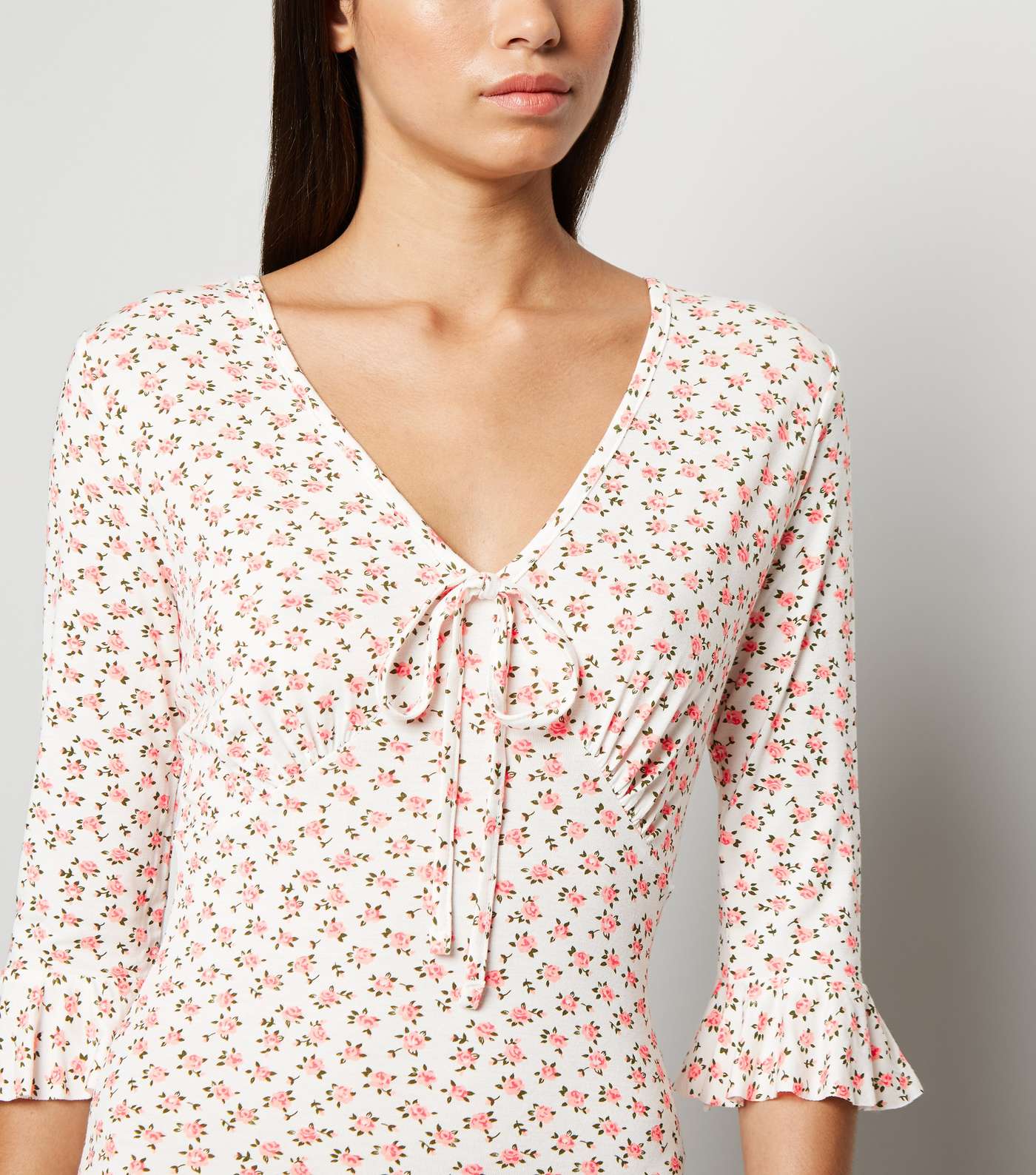 White Floral Jersey Tie Front Mini Dress Image 5