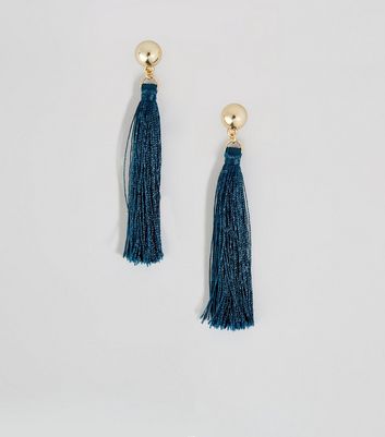 Buy Teal Natural Stone Earring With Pearls And Gold Tassels  Shopzters