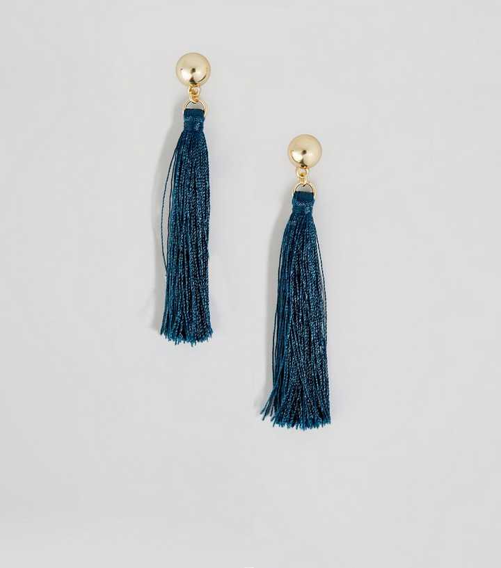 Teal Tassel Drop Earrings