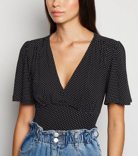 Black Spot Flutter Sleeve Bodysuit