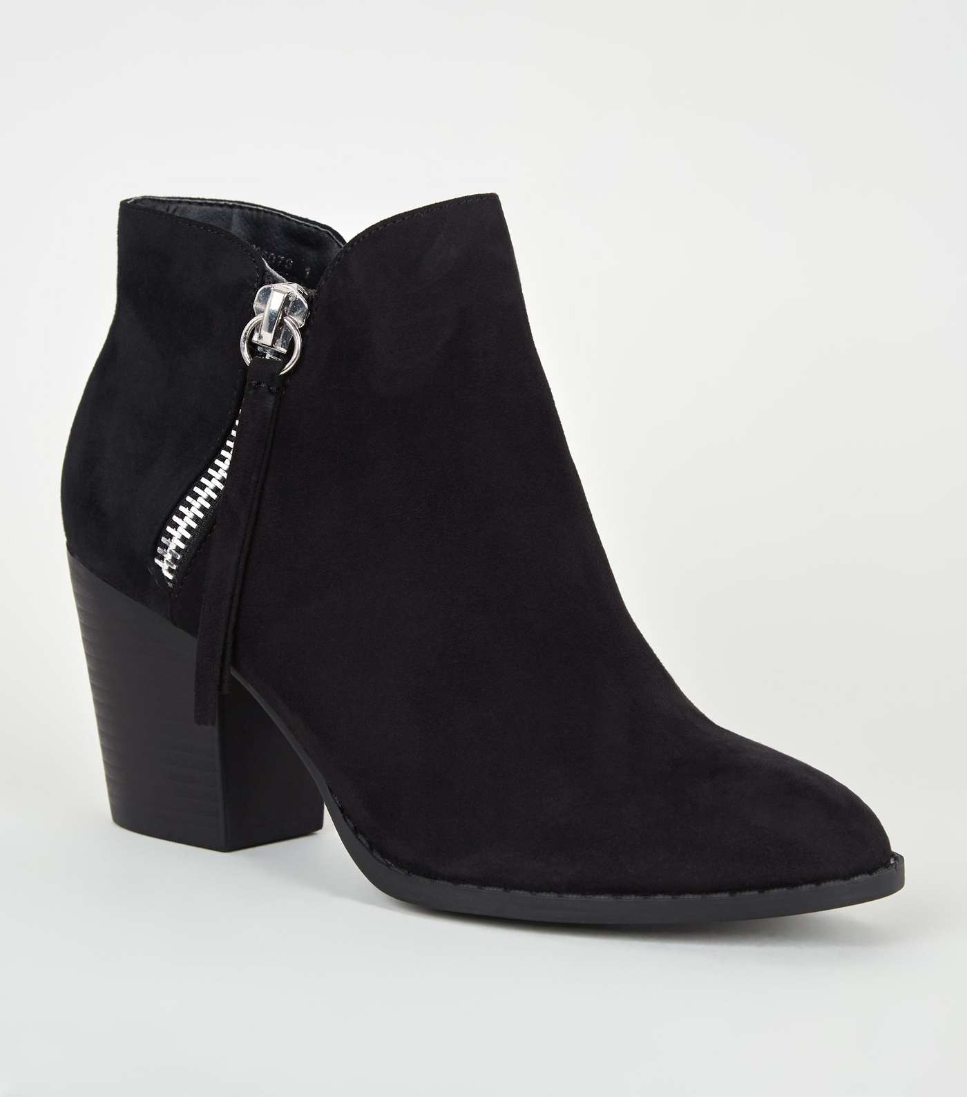 Black Suedette Tassel Zip Heeled Shoe Boots
