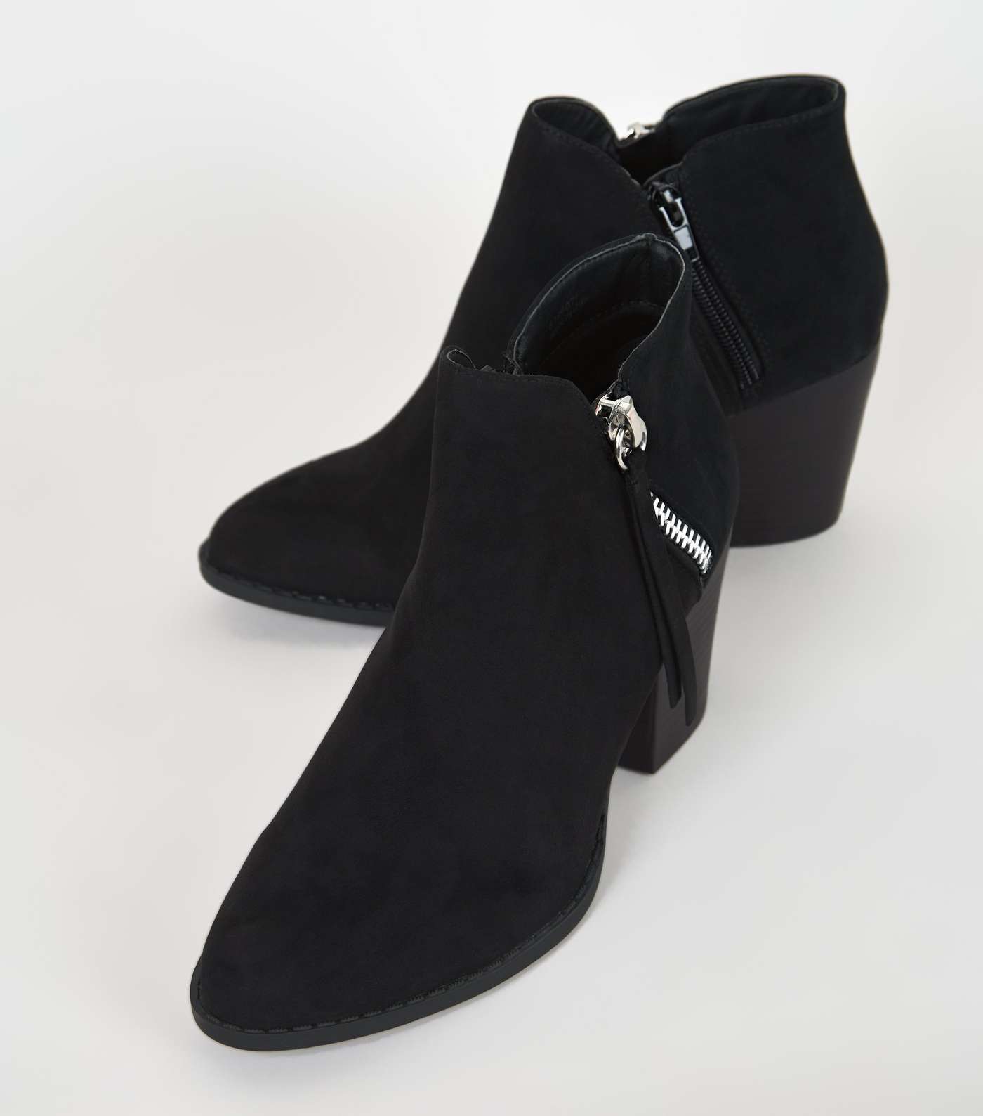 Black Suedette Tassel Zip Heeled Shoe Boots Image 3