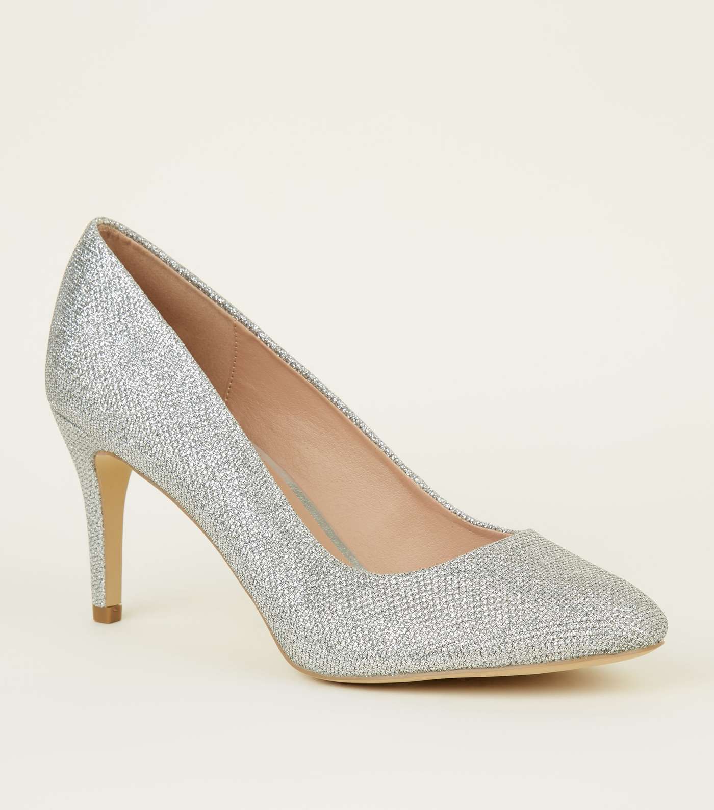Silver Glitter Mid Heel Court Shoes