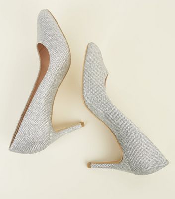 silver glitter mid heels