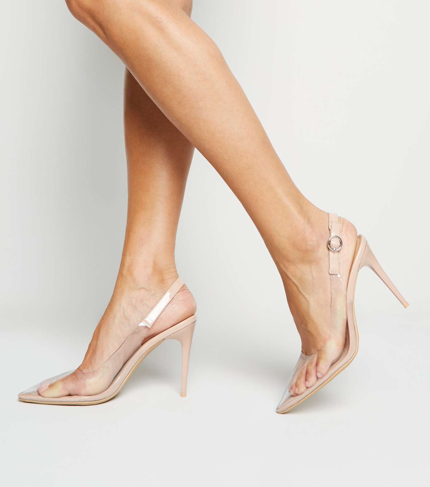 Pale Pink Patent Clear Slingback Court Shoes Image 2