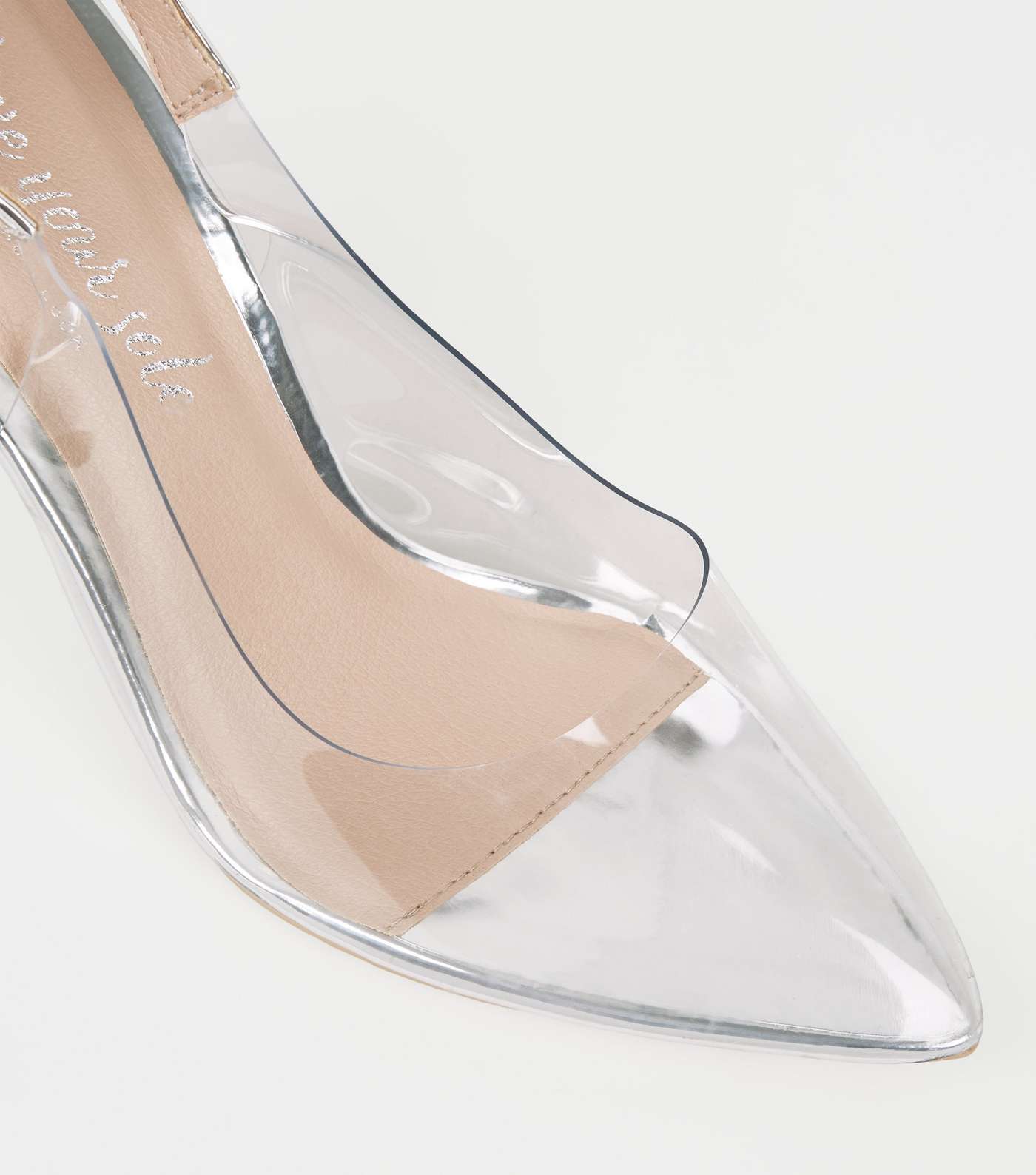Silver Patent Clear Slingback Court Shoes Image 4