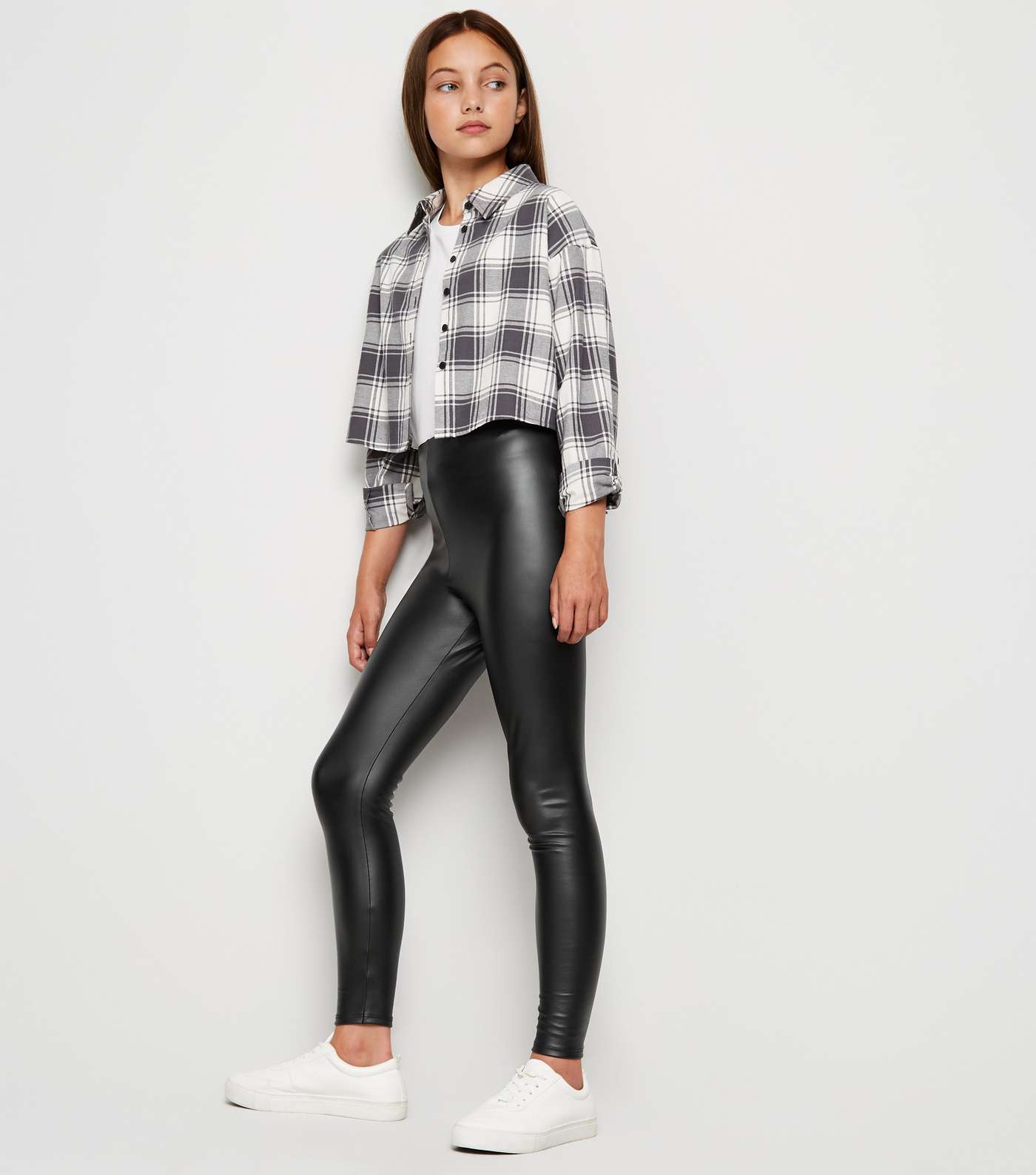 Girls Black Coated Leather-Look Leggings