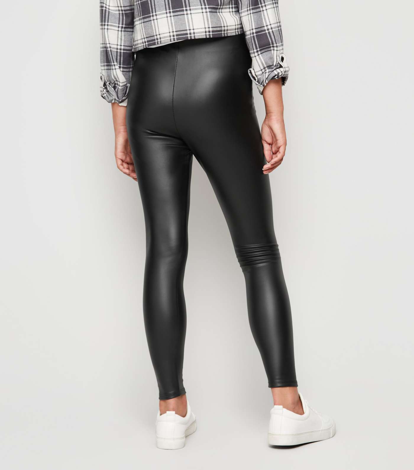Girls Black Coated Leather-Look Leggings Image 5