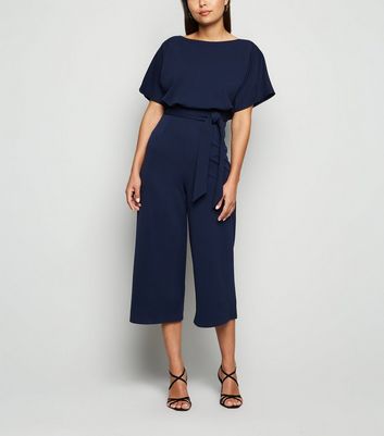 Navy Batwing Belted Culotte Jumpsuit | New Look