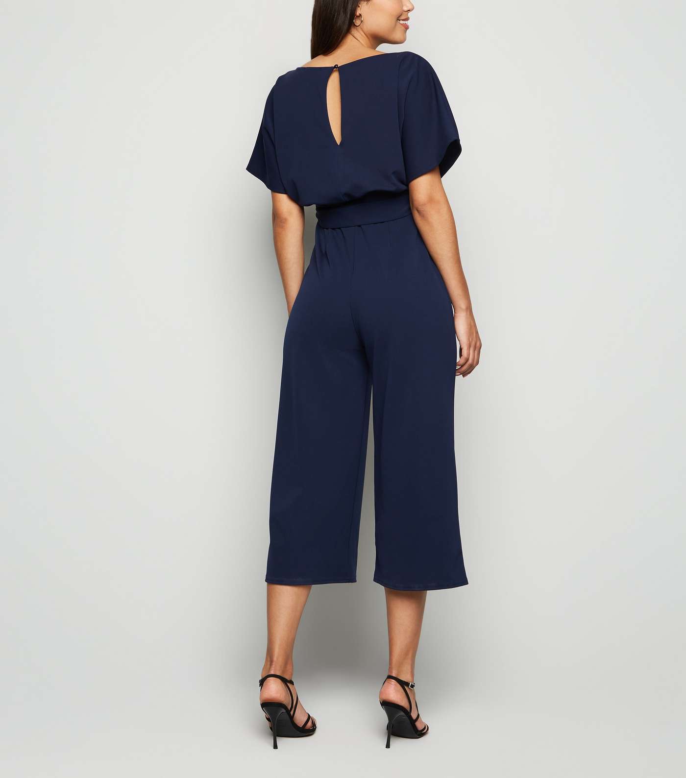 Navy Batwing Belted Culotte Jumpsuit Image 2