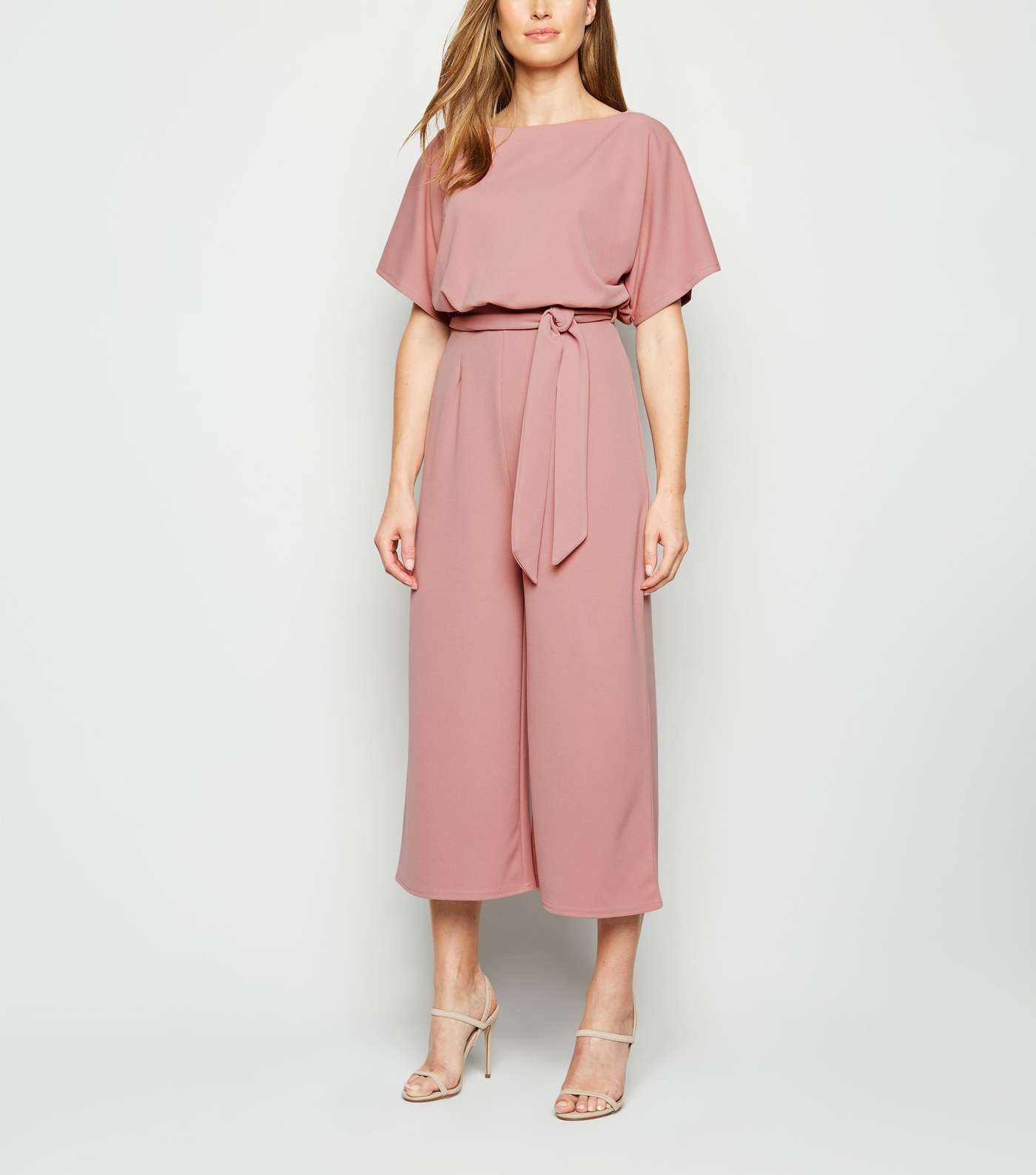 Pink Batwing Belted Culotte Jumpsuit