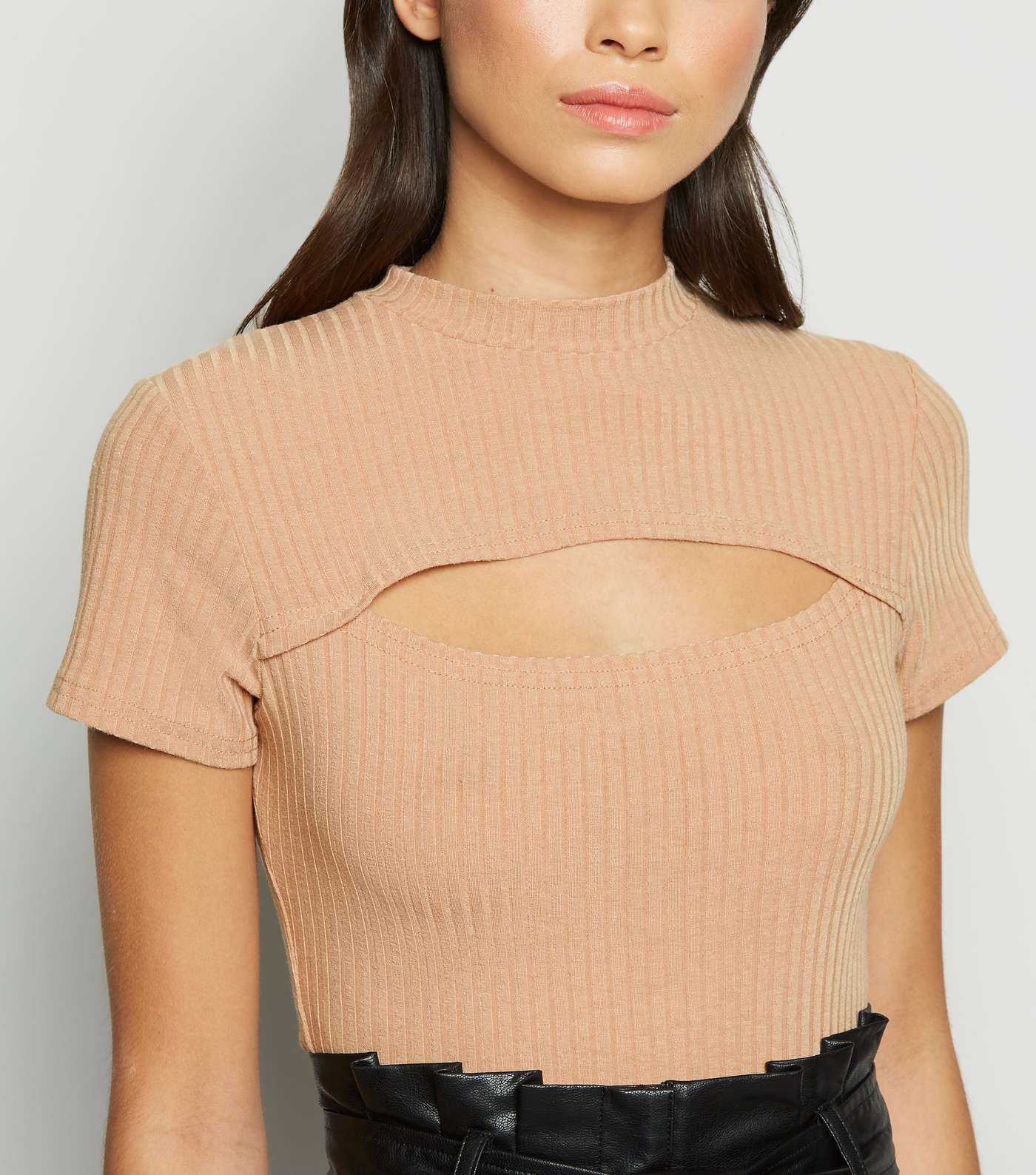 Camel Ribbed Cut Out Bodysuit