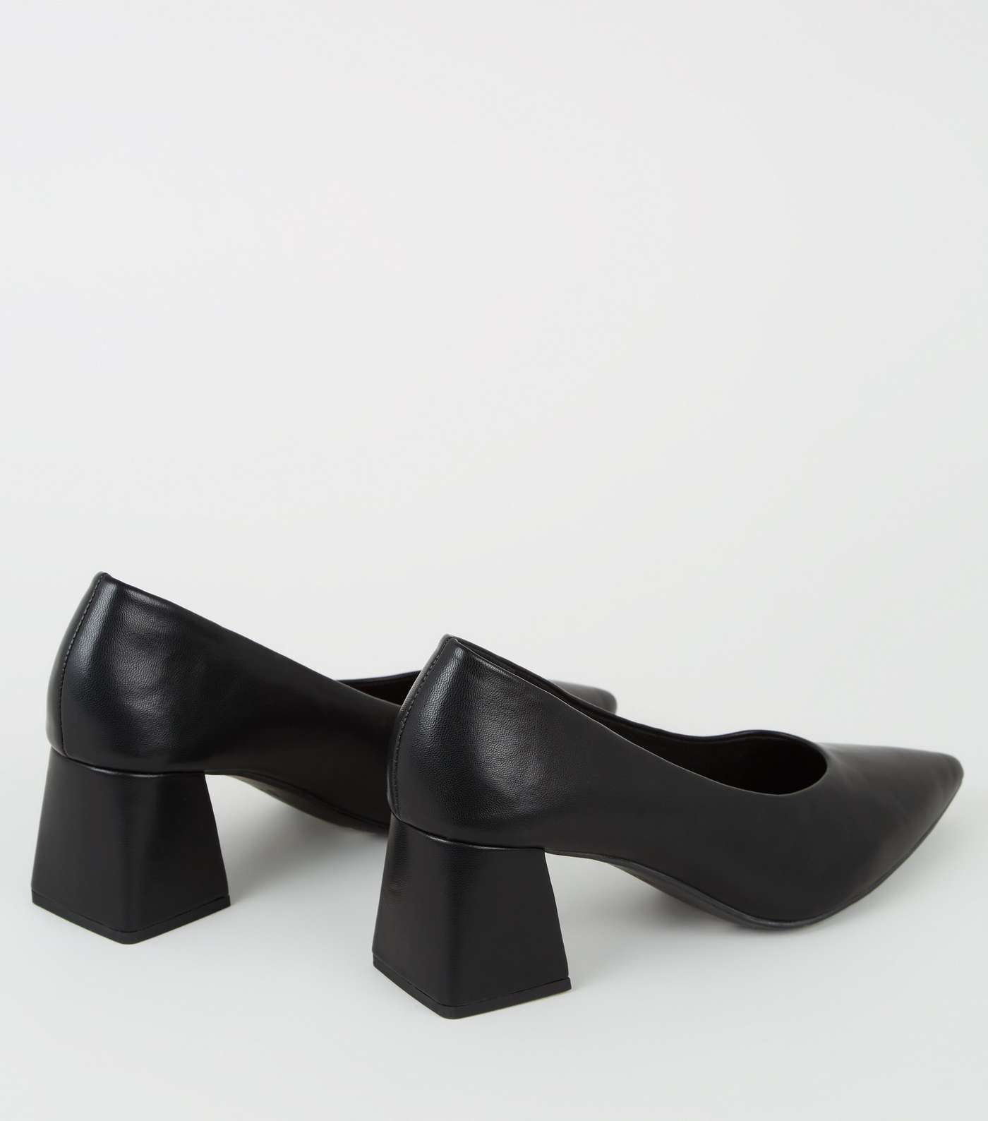 Black Leather-Look Flared Block Court Shoes Image 3