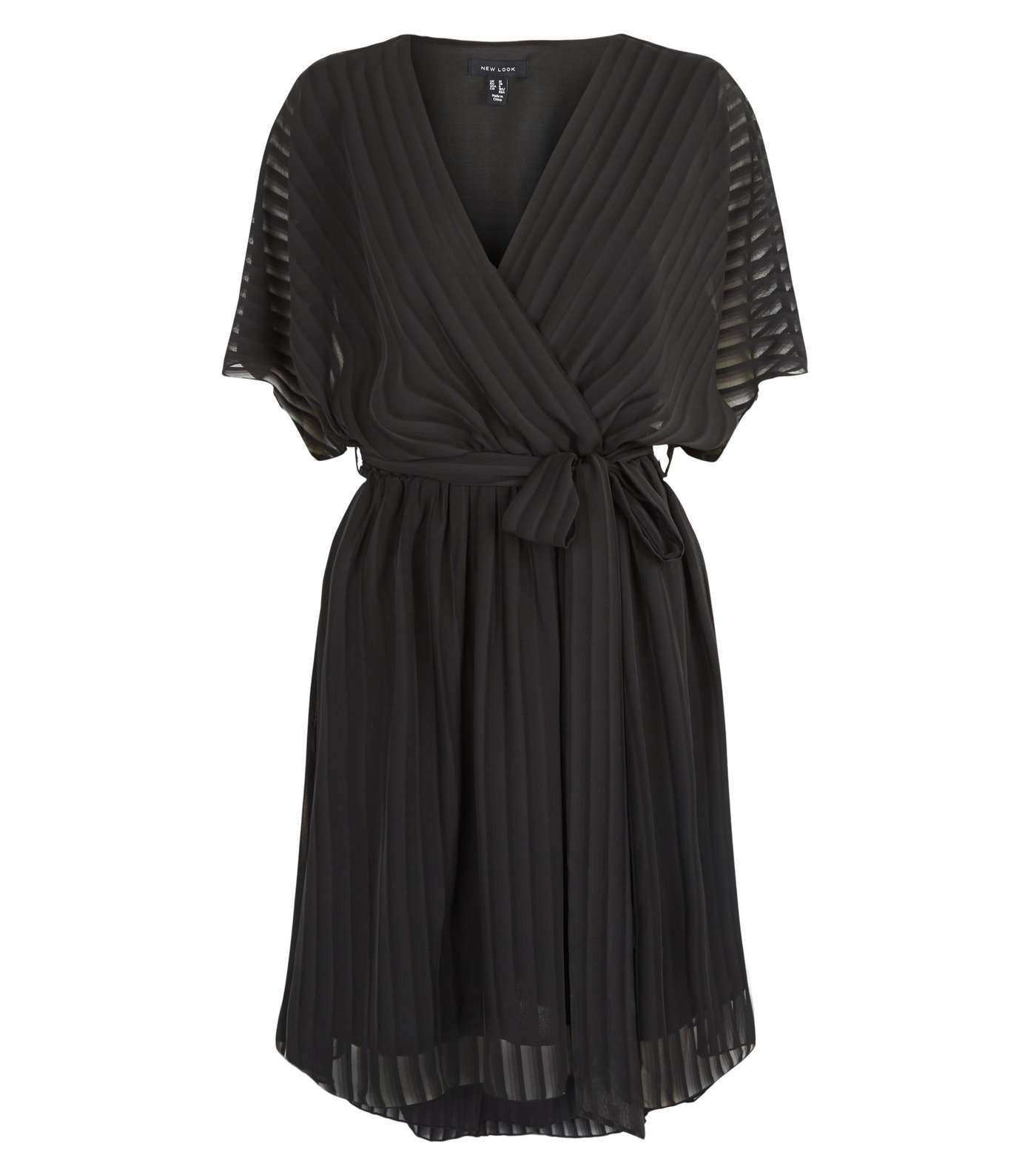 Black Chiffon Stripe Tie Waist Wrap Dress Image 4