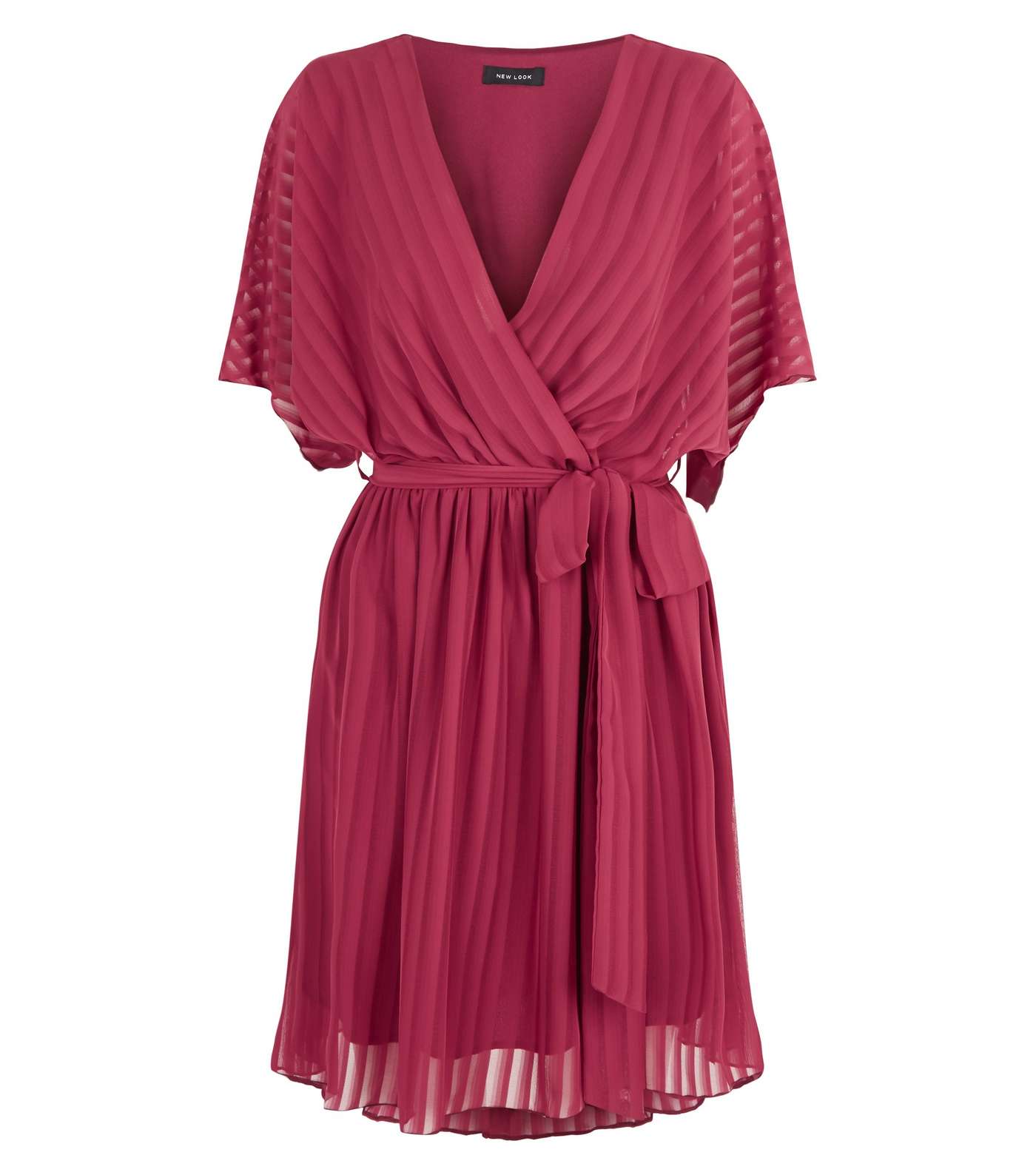 Burgundy Chiffon Stripe Tie Waist Wrap Dress Image 4