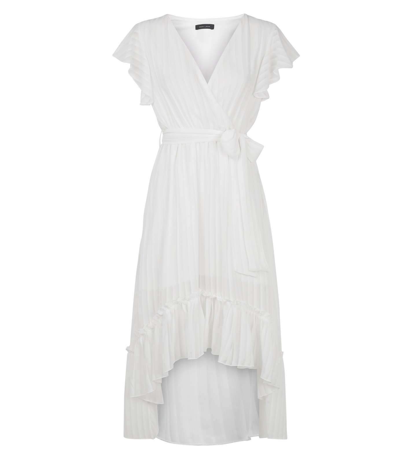 White Chiffon Stripe Ruffle Midi Dress Image 4