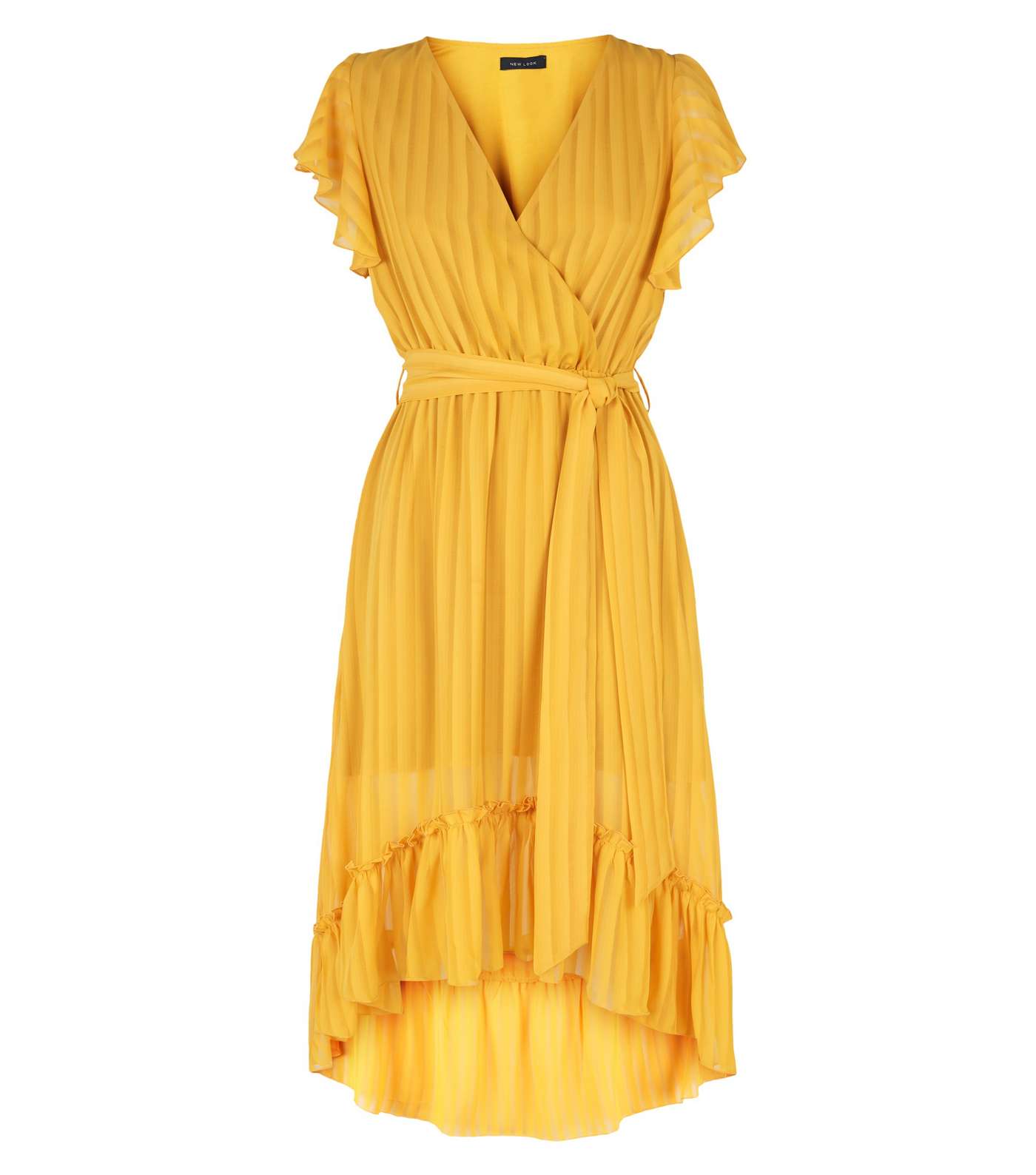 Mustard Chiffon Stripe Ruffle Midi Dress Image 4