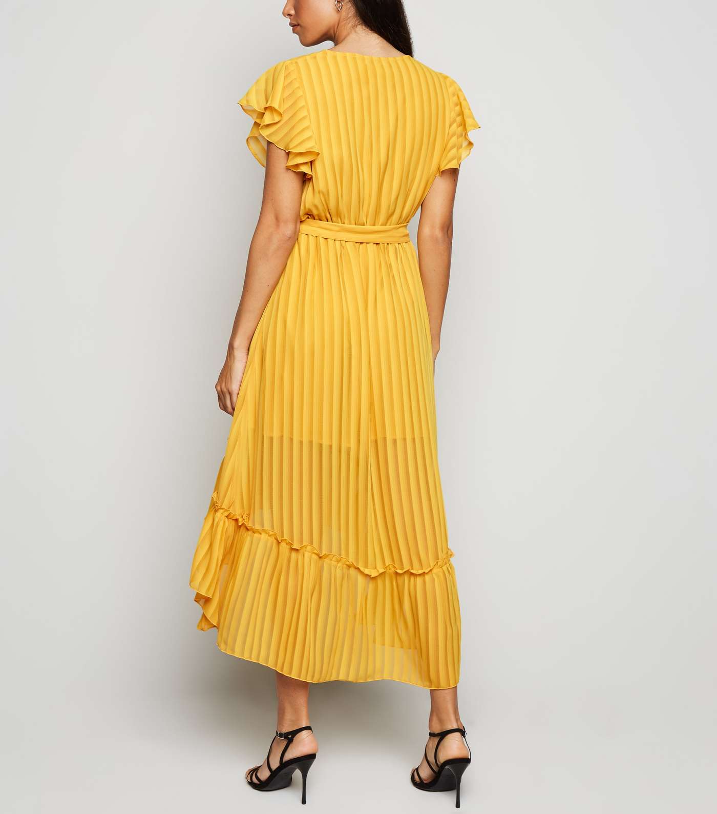 Mustard Chiffon Stripe Ruffle Midi Dress Image 2