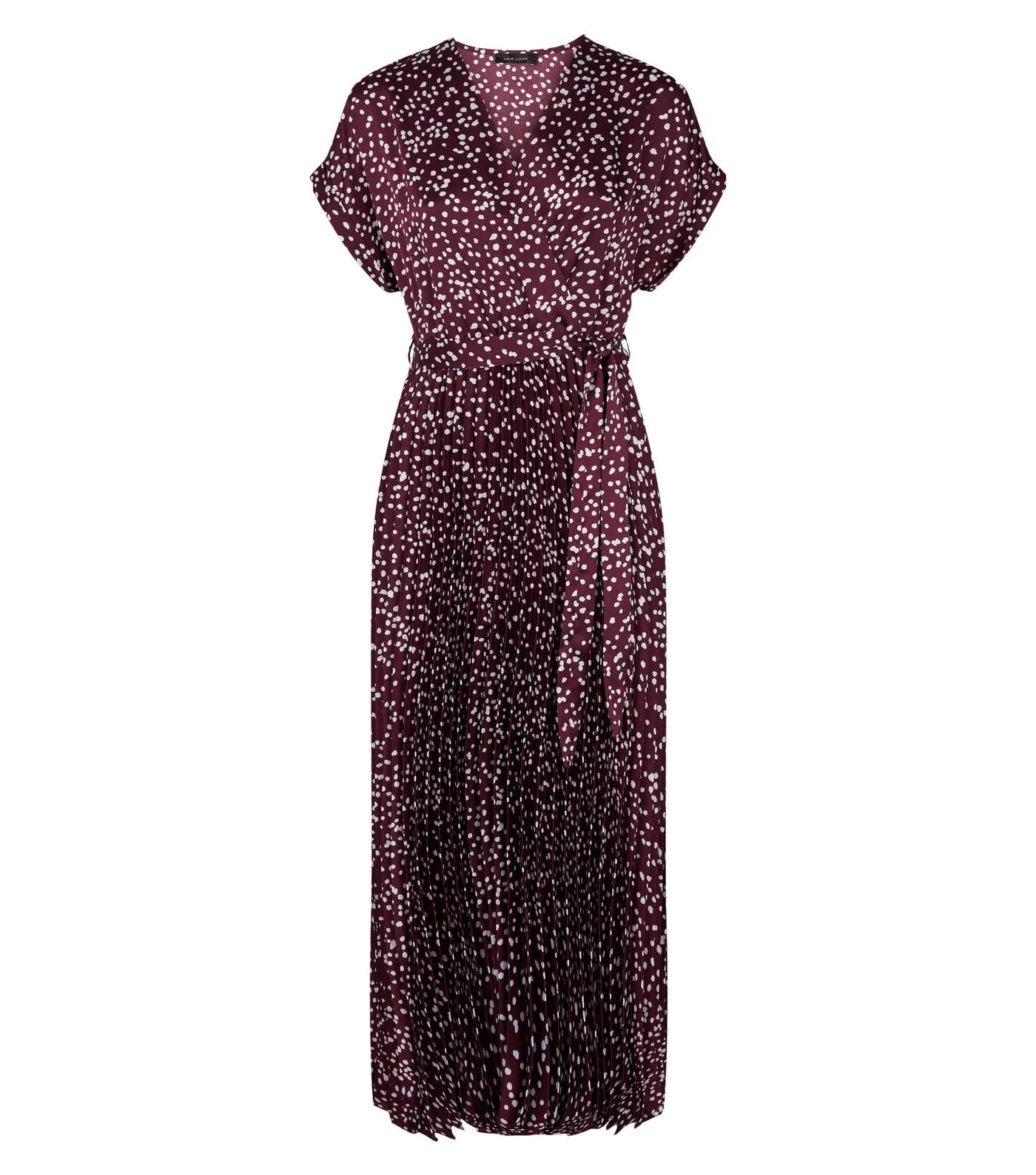 Purple Satin Spot Pleated Midi Dress Image 4