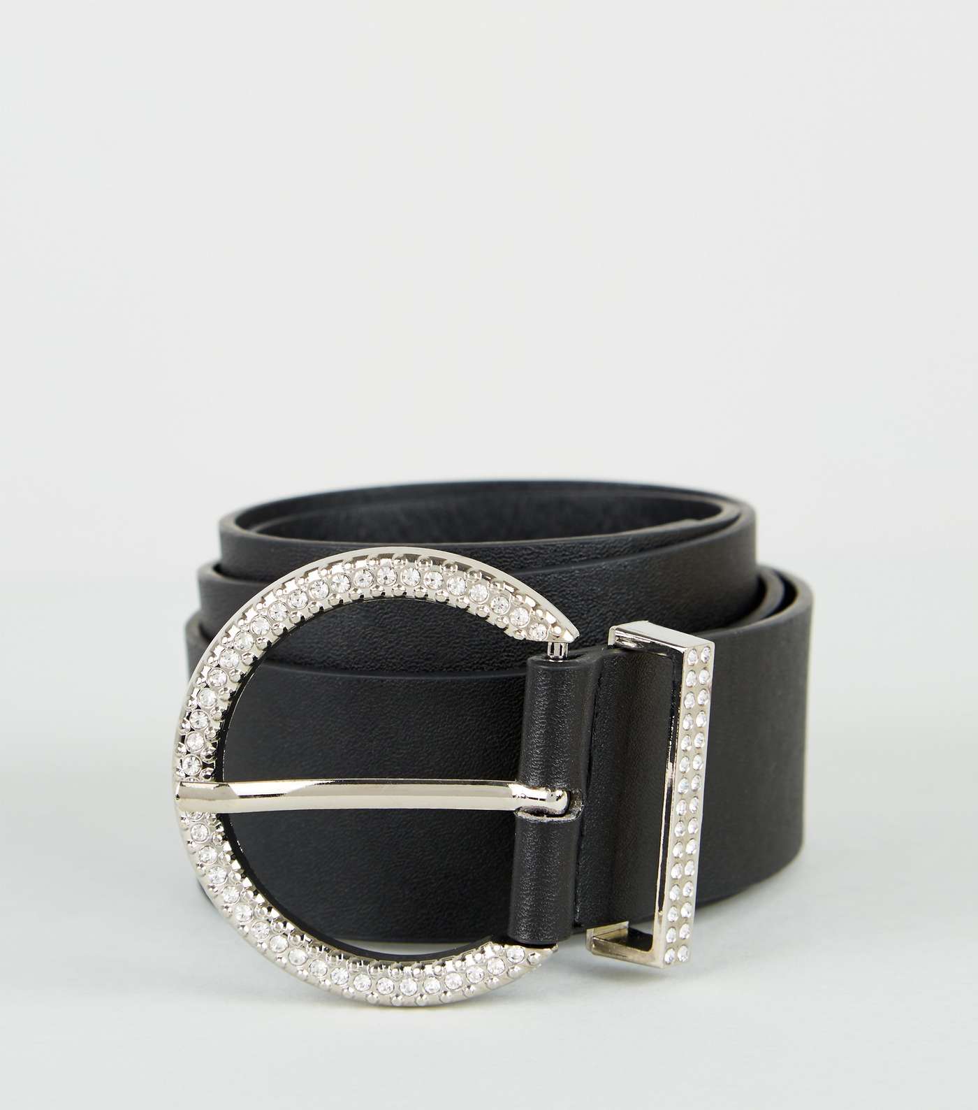 Black Leather-Look Diamanté Buckle Belt Image 2