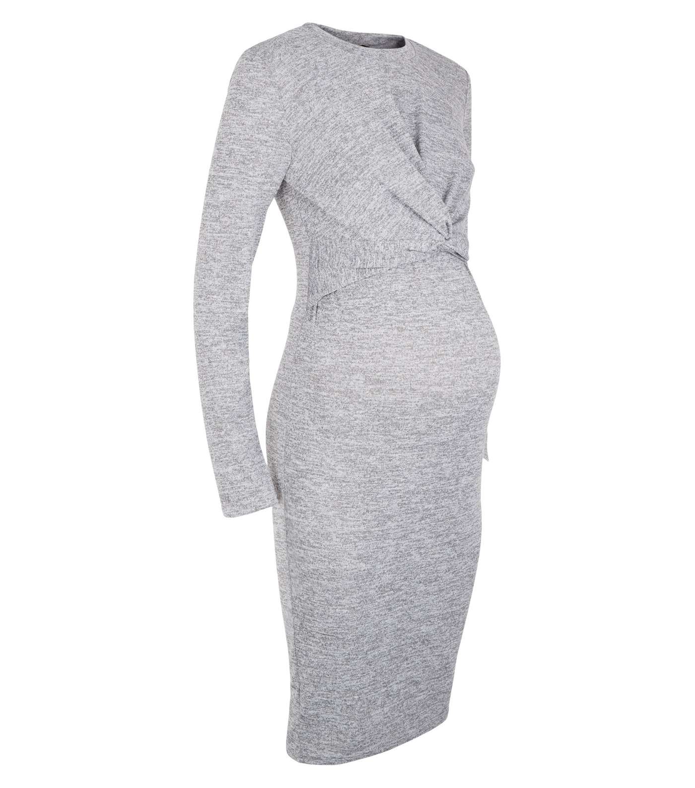 Maternity Grey Fine Knit Twist Nursing Dress Image 4