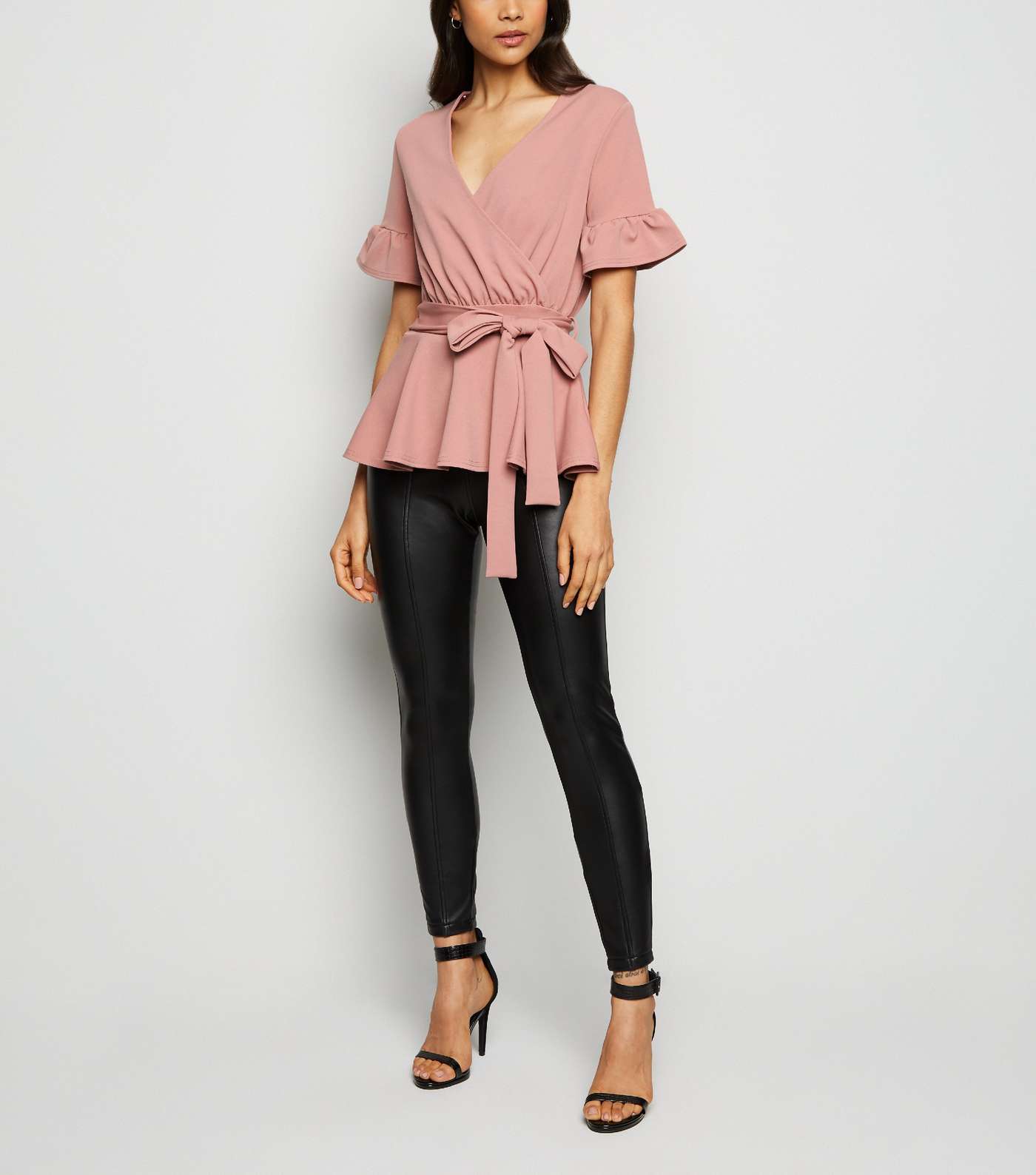 Pale Pink Belted Peplum Top Image 2