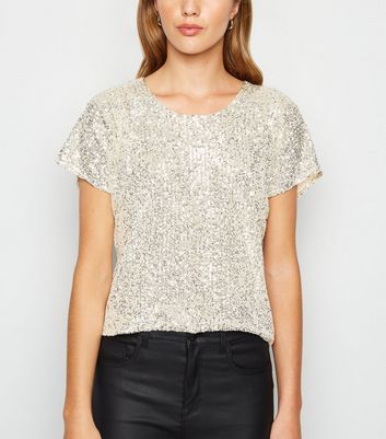 Silver Sequin Tie Back Boxy Top | New Look