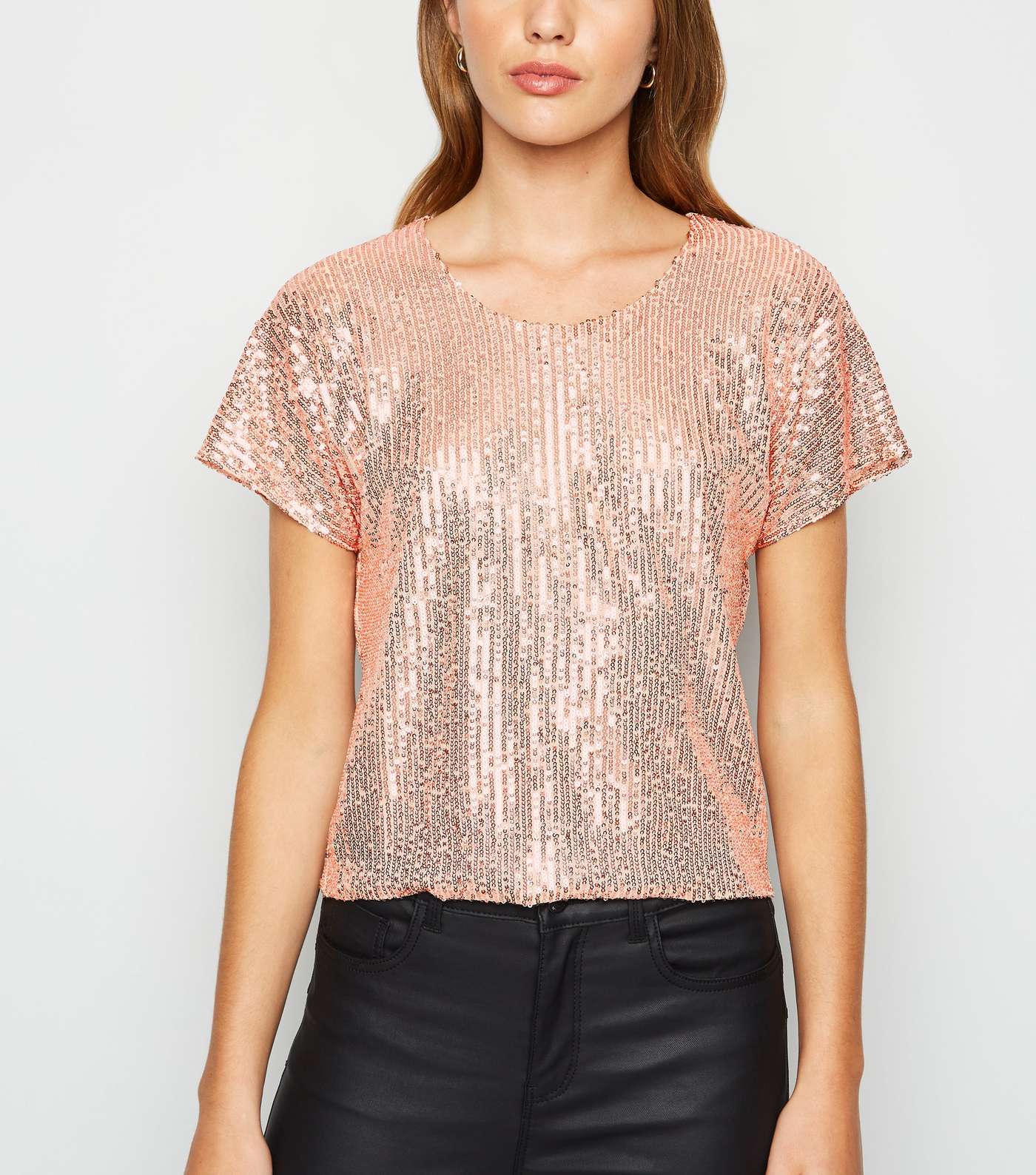 Rose Gold Sequin Tie Back Boxy Top