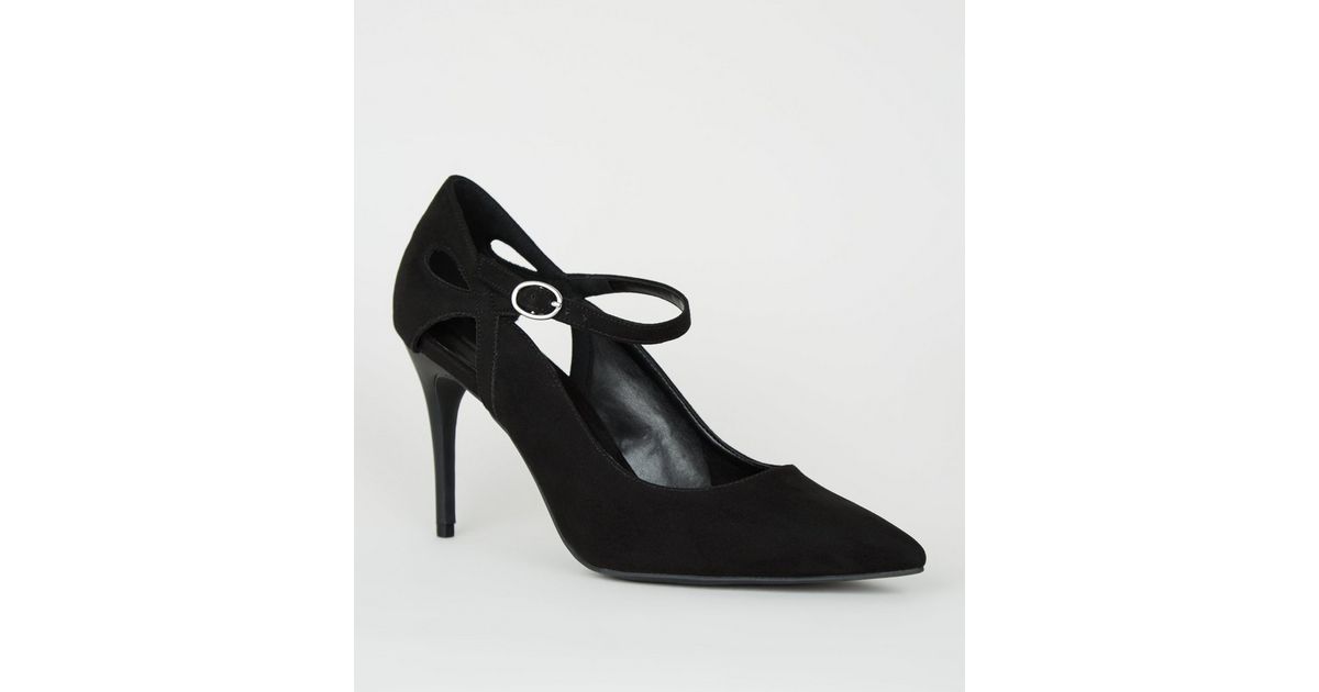 Black Suedette Cut Out Pointed Stilettos | New Look