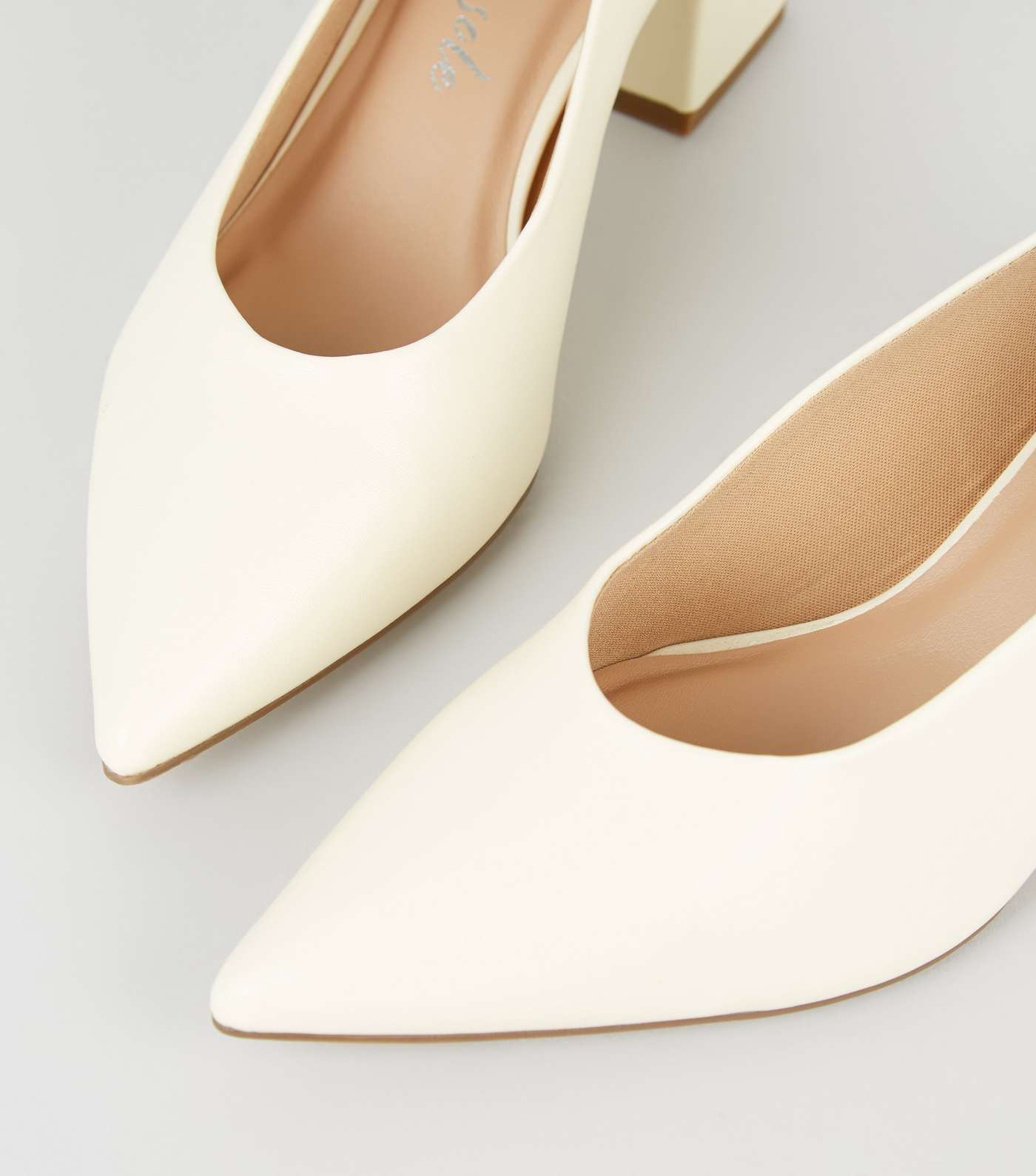 Off White Leather-Look Flared Court Shoes Image 4