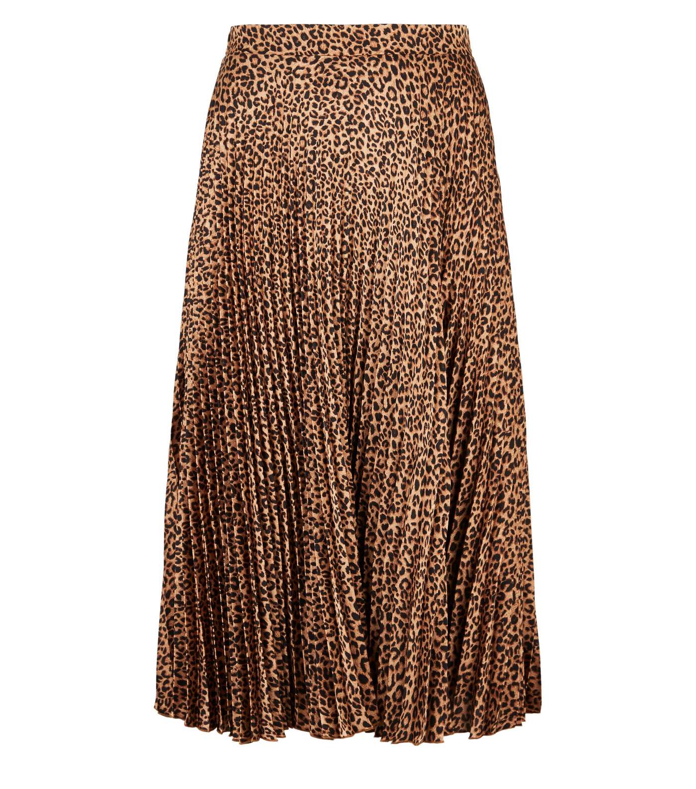 Curves Brown Satin Leopard Print Pleated Midi Skirt Image 4