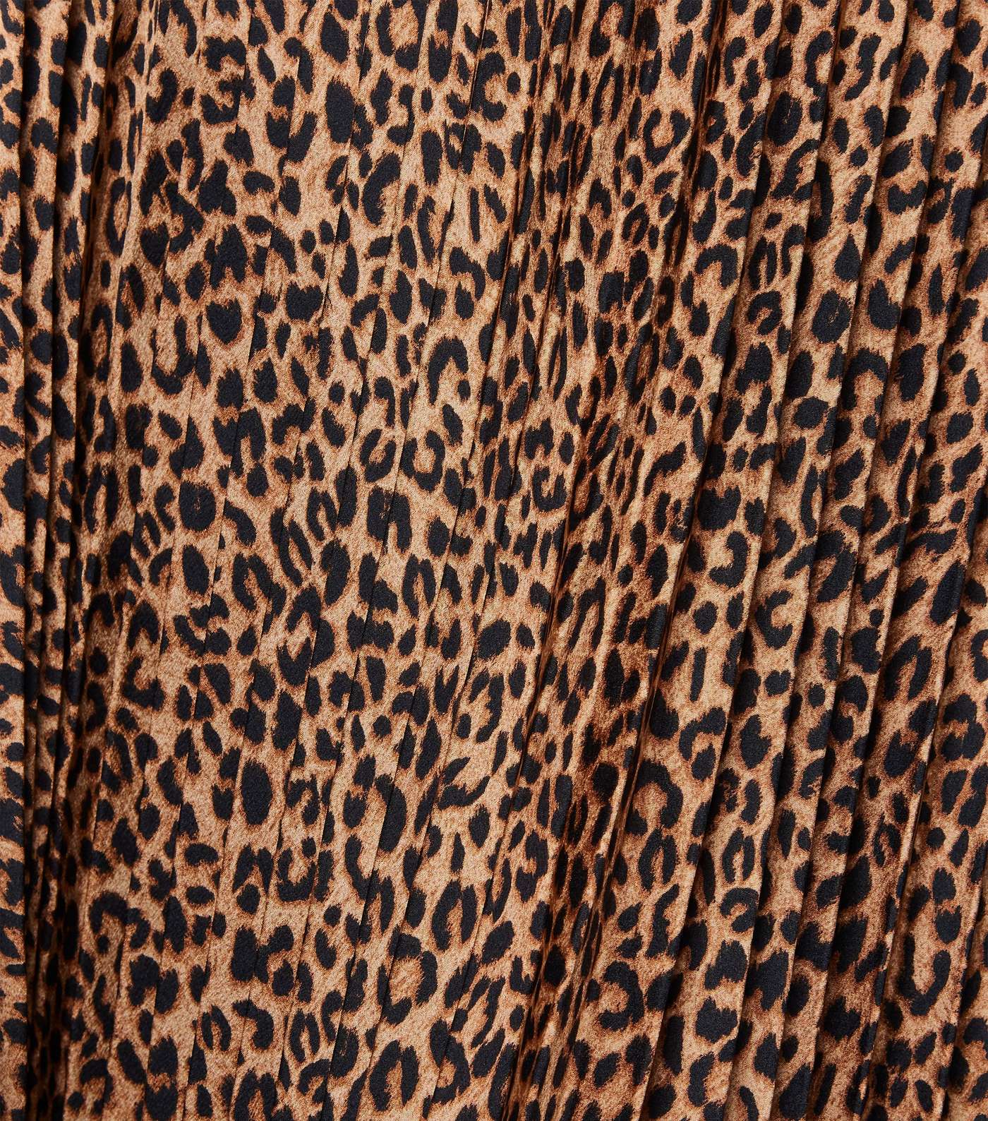 Curves Brown Satin Leopard Print Pleated Midi Skirt Image 6
