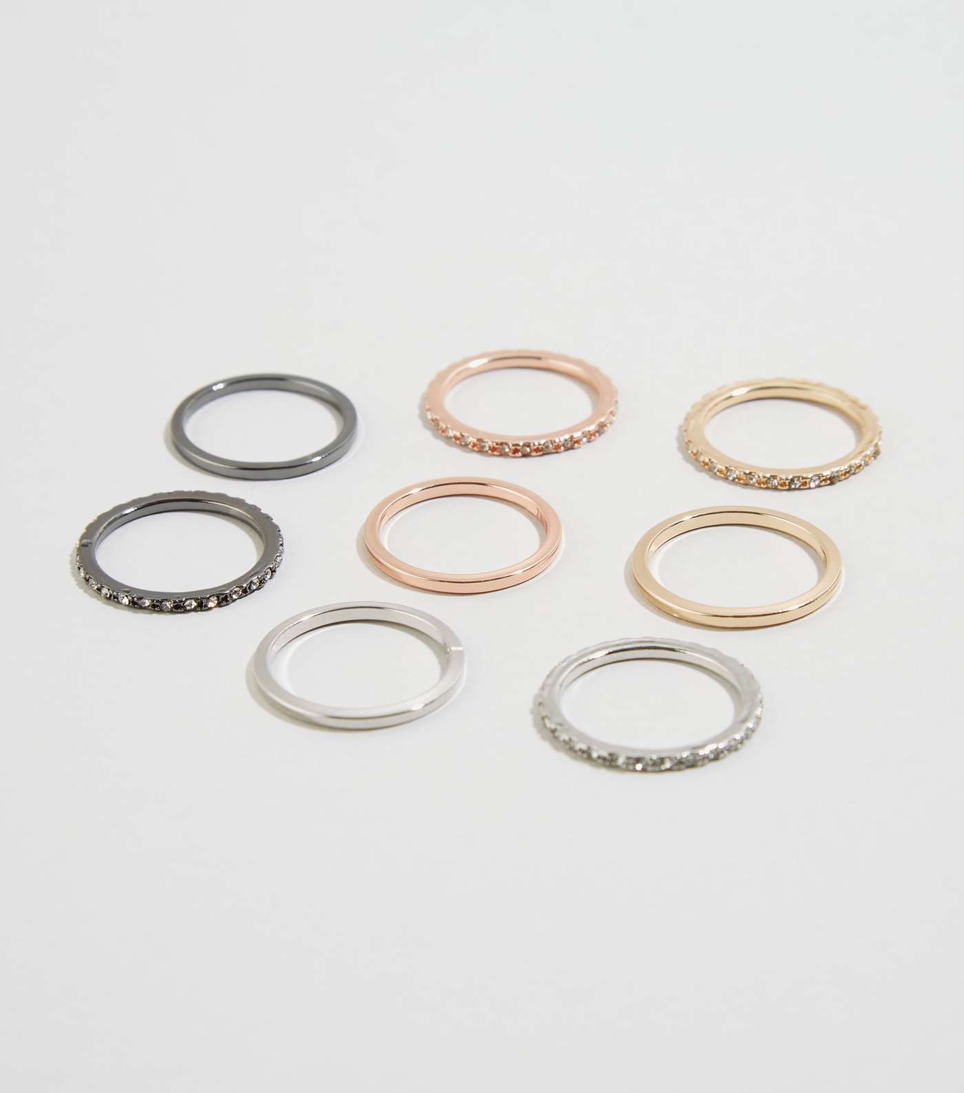 8 Pack Multicoloured Mixed Diamanté Stacking Rings