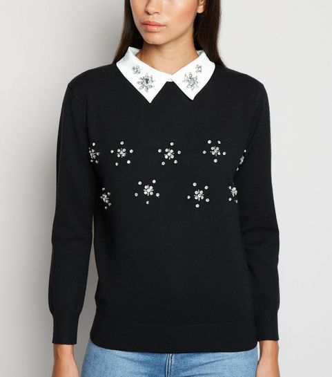 Cameo Rose Black Diamanté Collar Jumper