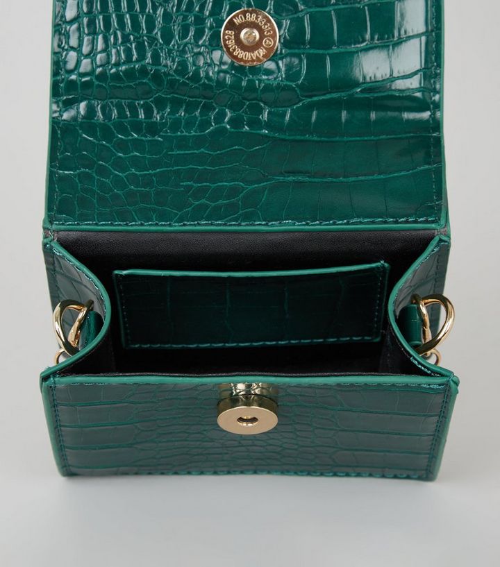 Dark Green Faux Croc Mini Shoulder Bag Add To Saved Items Remove From