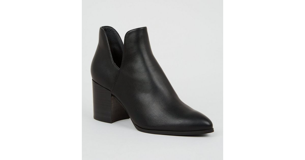 Black Leather-Look Cut Out Heeled Boots | New Look