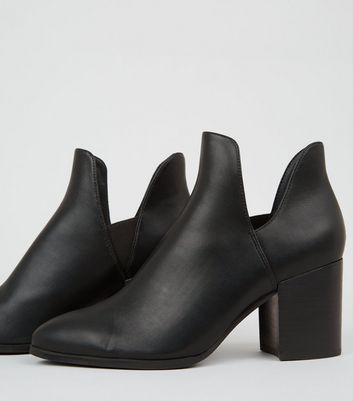 Black Leather-Look Cut Out Heeled Boots 