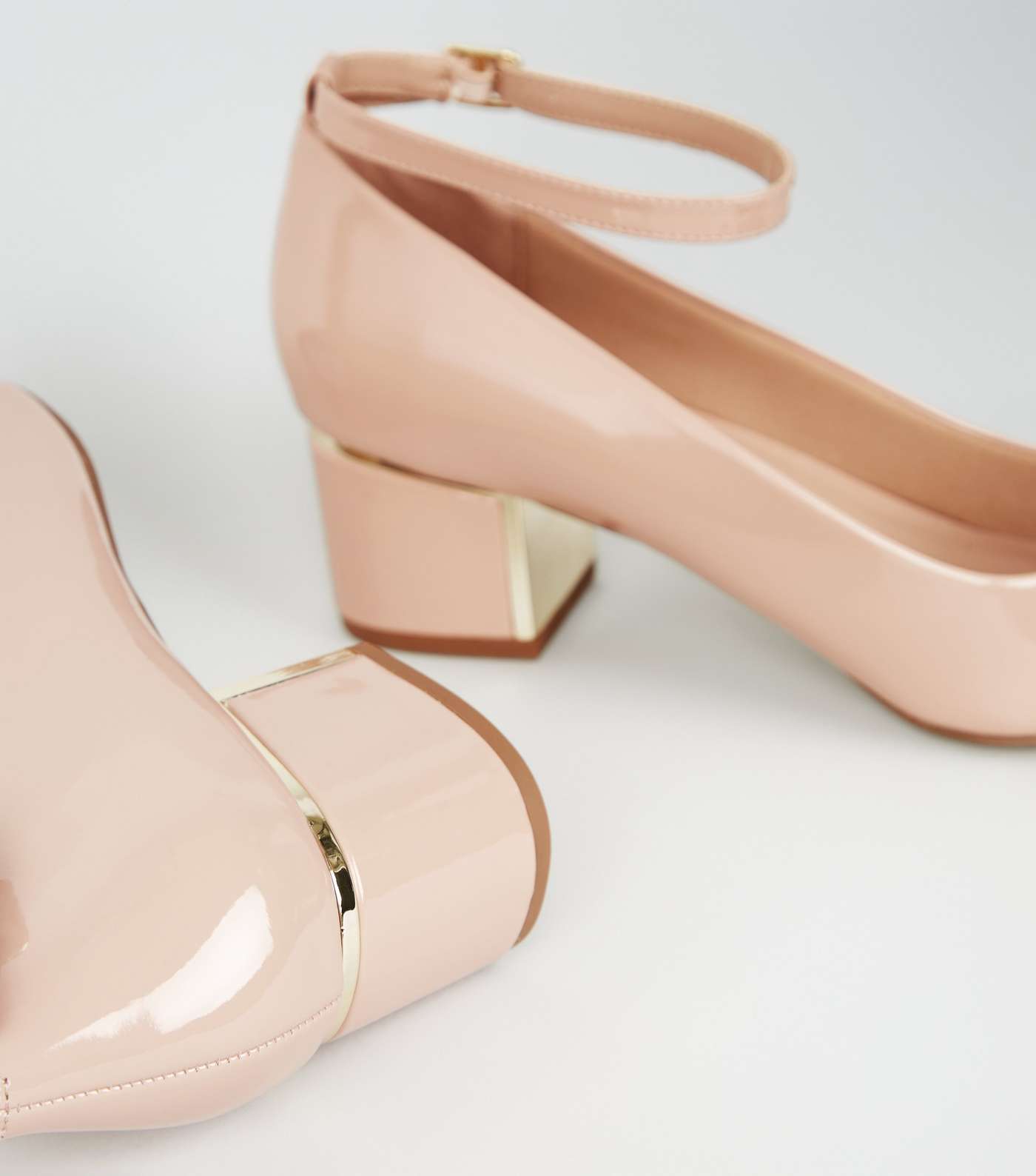 Wide Fit Pale Pink Patent Metal Block Heels  Image 4