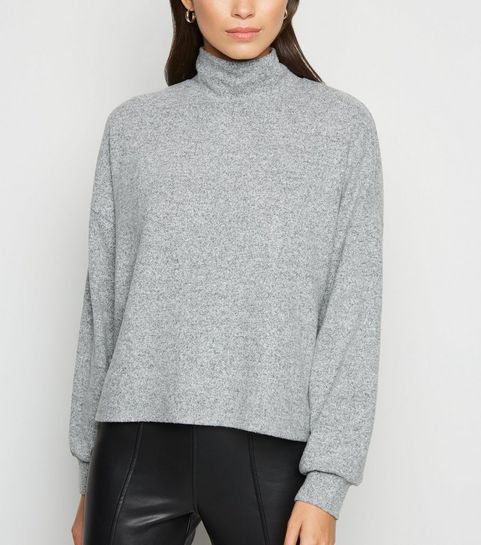 Kastenförmiger, gebürsteter Oversize-Pullover in Hellgrau