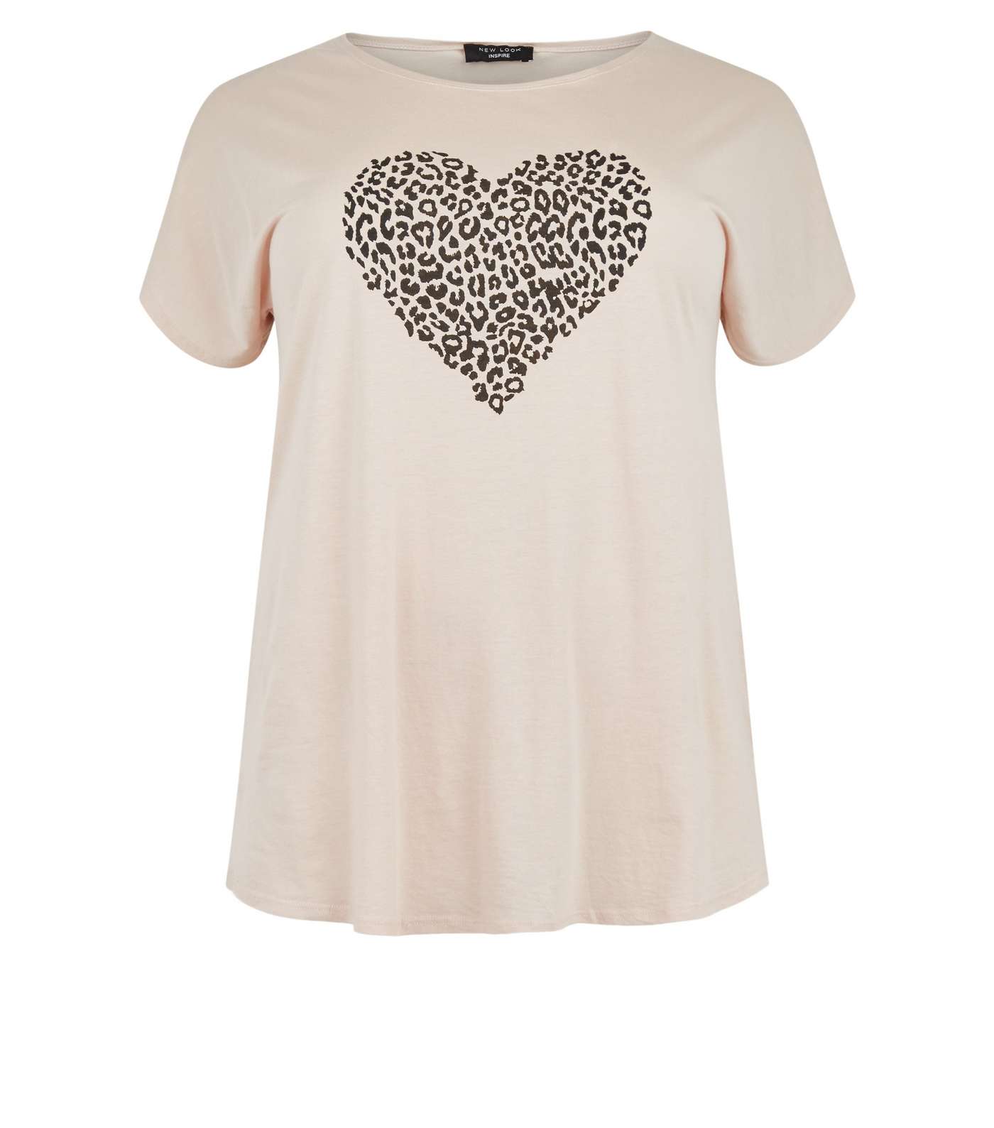 Curves Pale Pink Leopard Print Heart T-Shirt Image 4