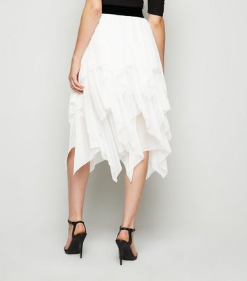 Image of Cameo Rose White Tiered Mesh Midi Skirt New Look