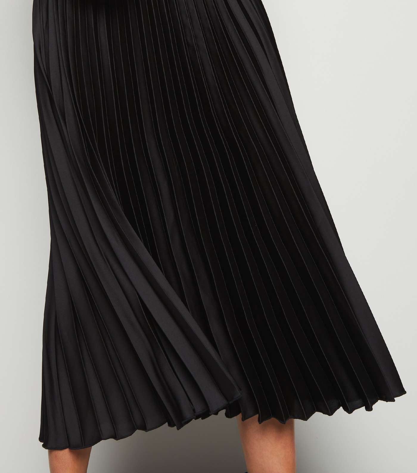 Tall Black Satin Pleated Midi Skirt Image 5