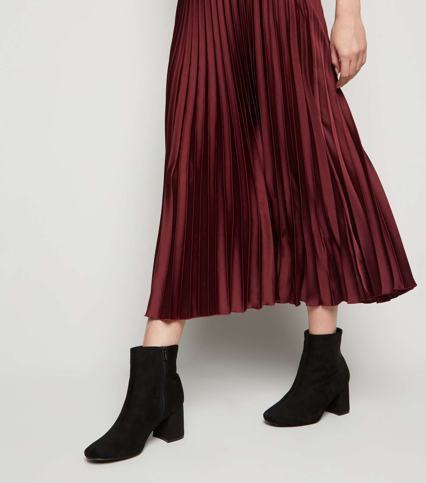 Tall Burgundy Satin Pleated Midi Skirt Image 5