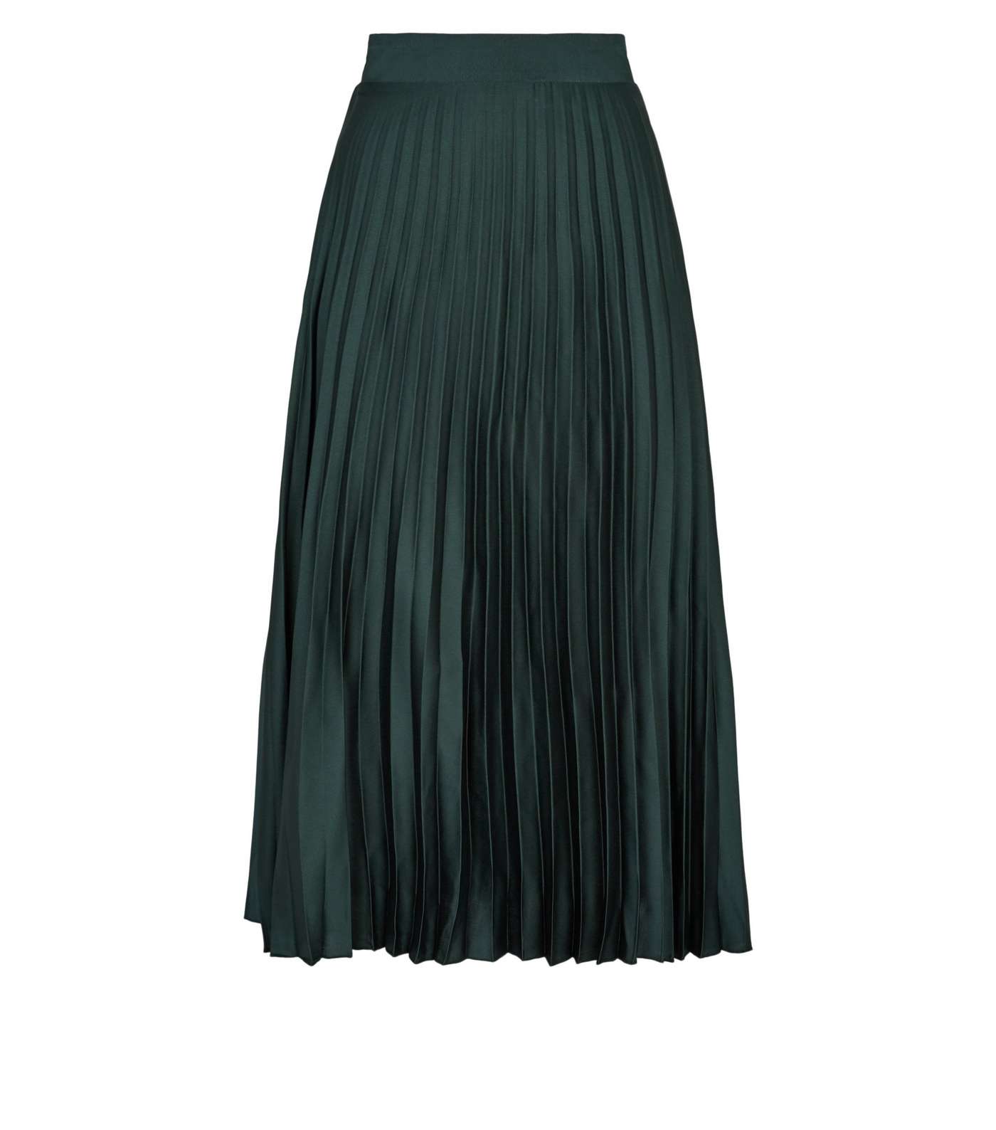 Petite Dark Green Satin Pleated Midi Skirt Image 4