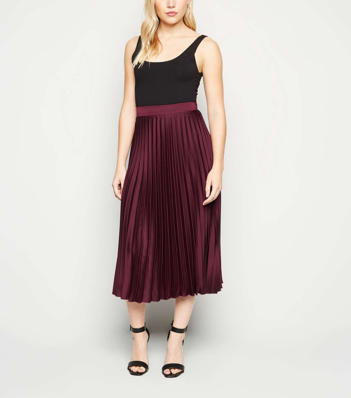 Petite Burgundy Satin Pleated Midi Skirt Image 5