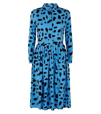 blue animal print shirt dress